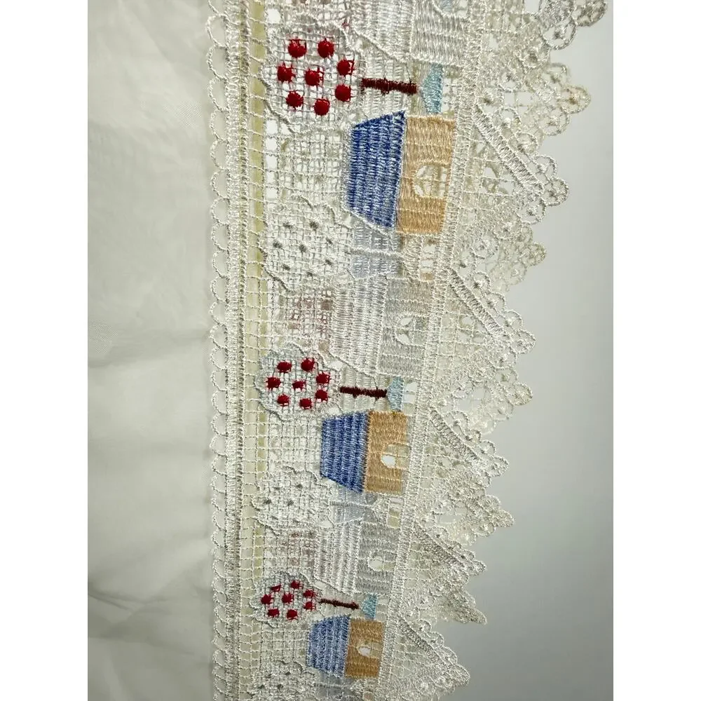 Cottage Village Lace Sheer Rod Pocket Valance Beige House Cream 60x14